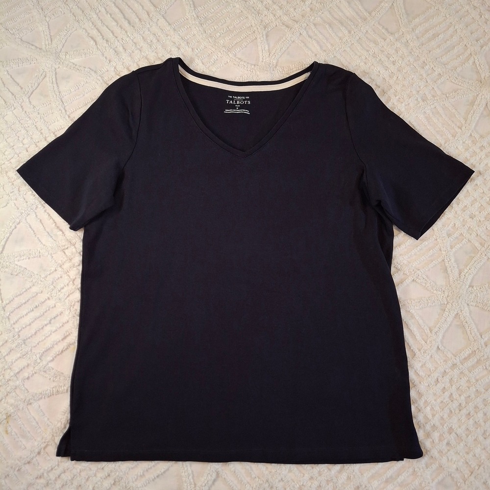 Talbots Womens X Plus T-Shirt Navy Blue V-Neck Pima Cotton Short Sleeve Tee